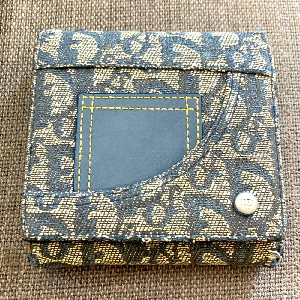 Vintage 2001 Christian Dior Trotter Monogram Navy Denim & Leather Wallet